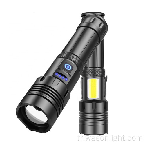 Vente chaude double source de lumière XHP70 / 90 la plus puissante et la plus brillante et la plus brillante lampe de poche à longue portée de la torche à longue portée et lampe à longue portée